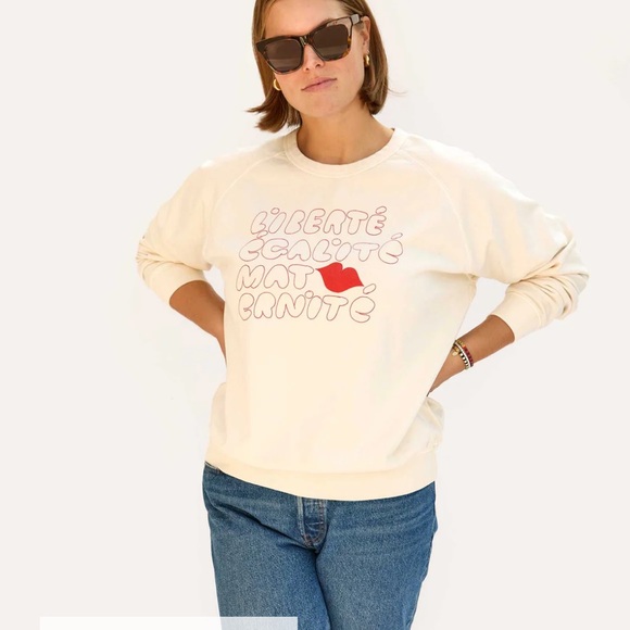 NWT Claire V Cream Graphic Sweatshirt - Picture 1 of 5